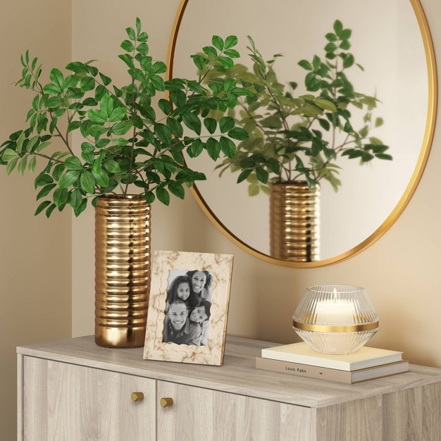 Metal Ribbed Decorative Vase Gold