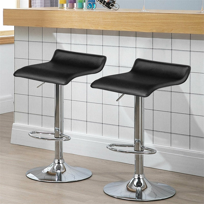 2-Pack Modern Swivel Bar Stools, Adjustable Height PU Leather Backless Counter Stools, Kitchen Dining Chairs