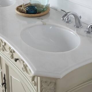 Home Decorators Collection Winslow 60 in. W x 22 in. D Bath Vanity in Antique White with Vanity Top in White Marble with White Basins BF-27004-AW