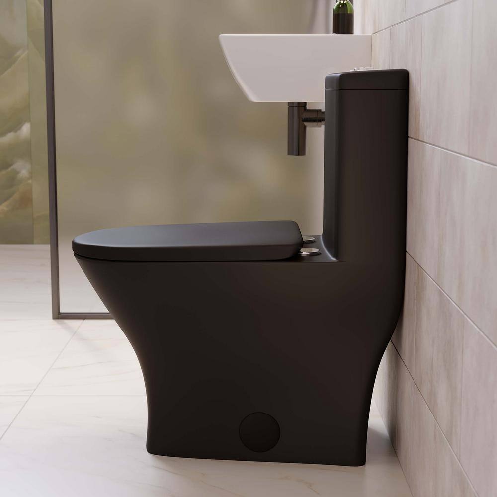 Swiss Madison Sublime II 1-Piece 1.11.6 GPF Toilet Dual Flush Round Toilet in Matte Black Seat Included SM-1T257MB