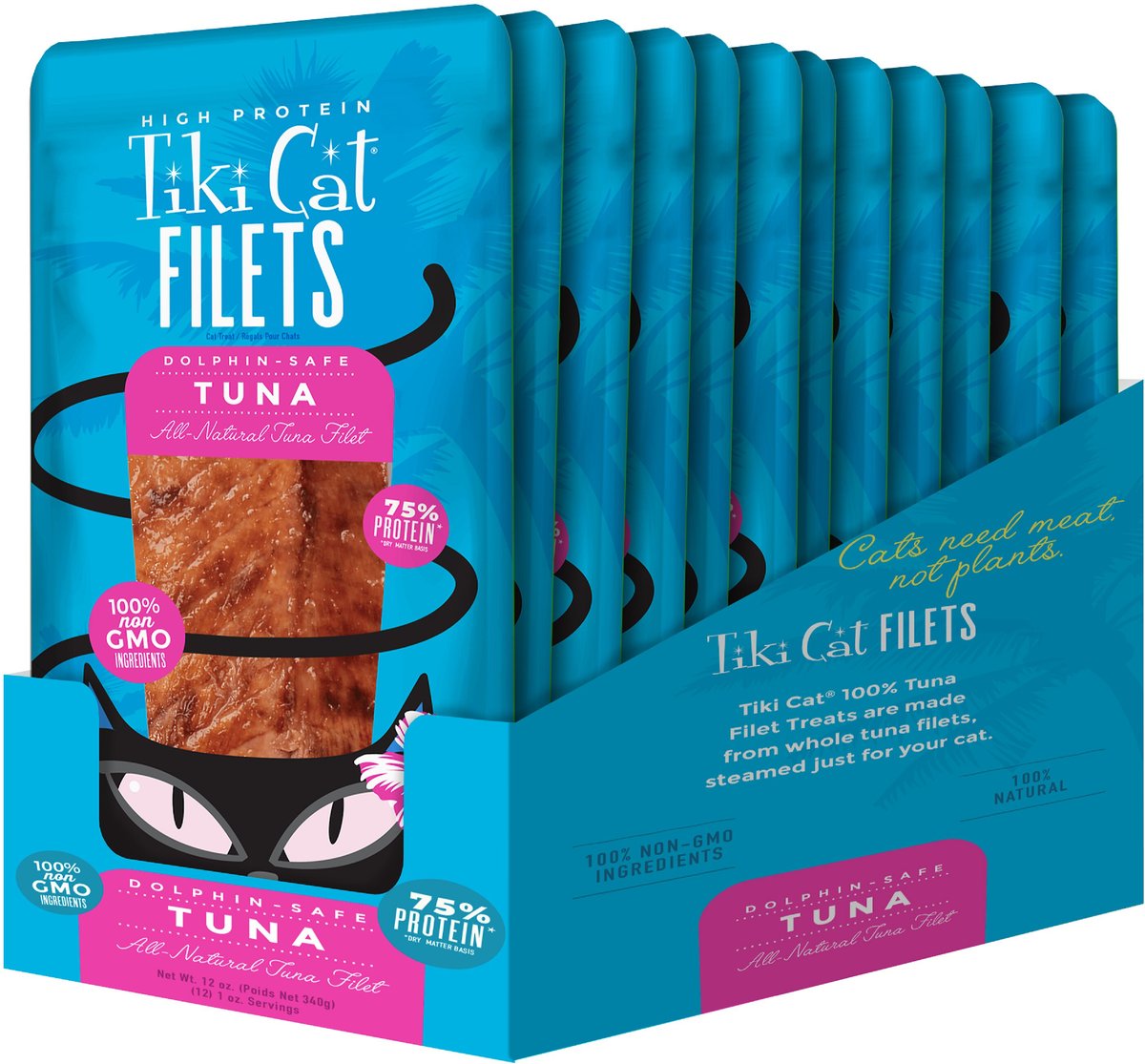 Tiki Cat Tuna Filet Grain-Free Cat Treats， 1-oz bag， pack of 12