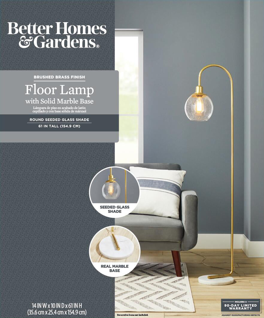 Better Home & Gardens Metal Floor Lamp, Brushed Brass