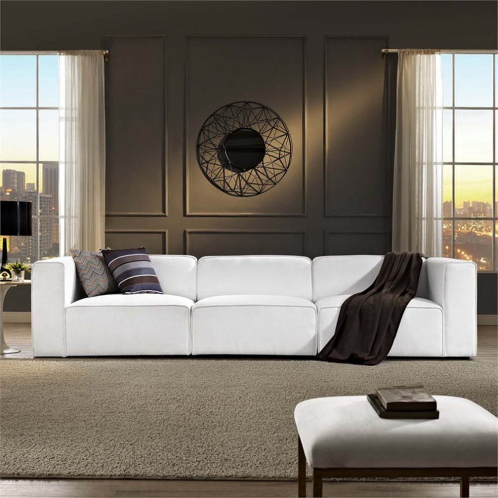 Pemberly Row Modern / Contemporary 3 Piece Upholstered Sofa in White   Transitional   Sofas   by Homesquare  Houzz