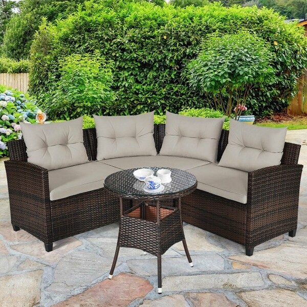 4 Pcs Furniture Patio Set Outdoor Wicker Sofa Set - 31.5