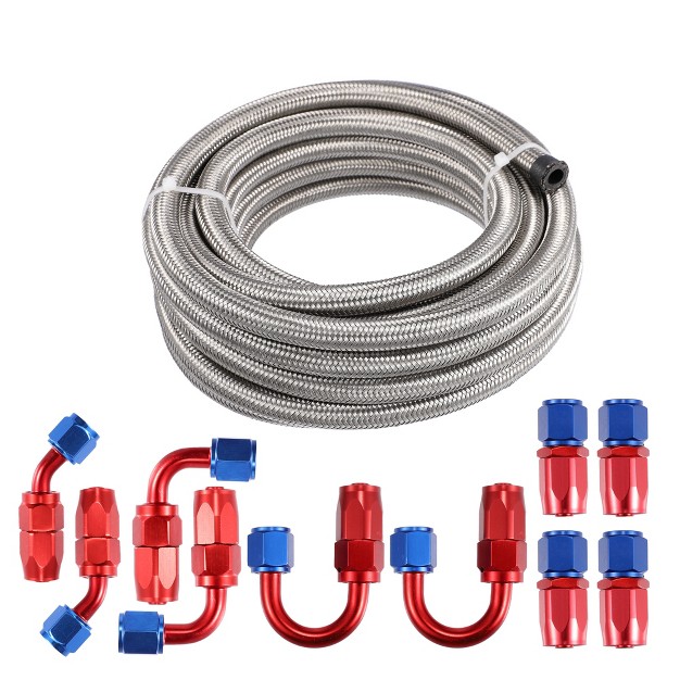 Universal Cpe Braided Oil Fuel Line Hose Kit Stainless Steel Silver Tone