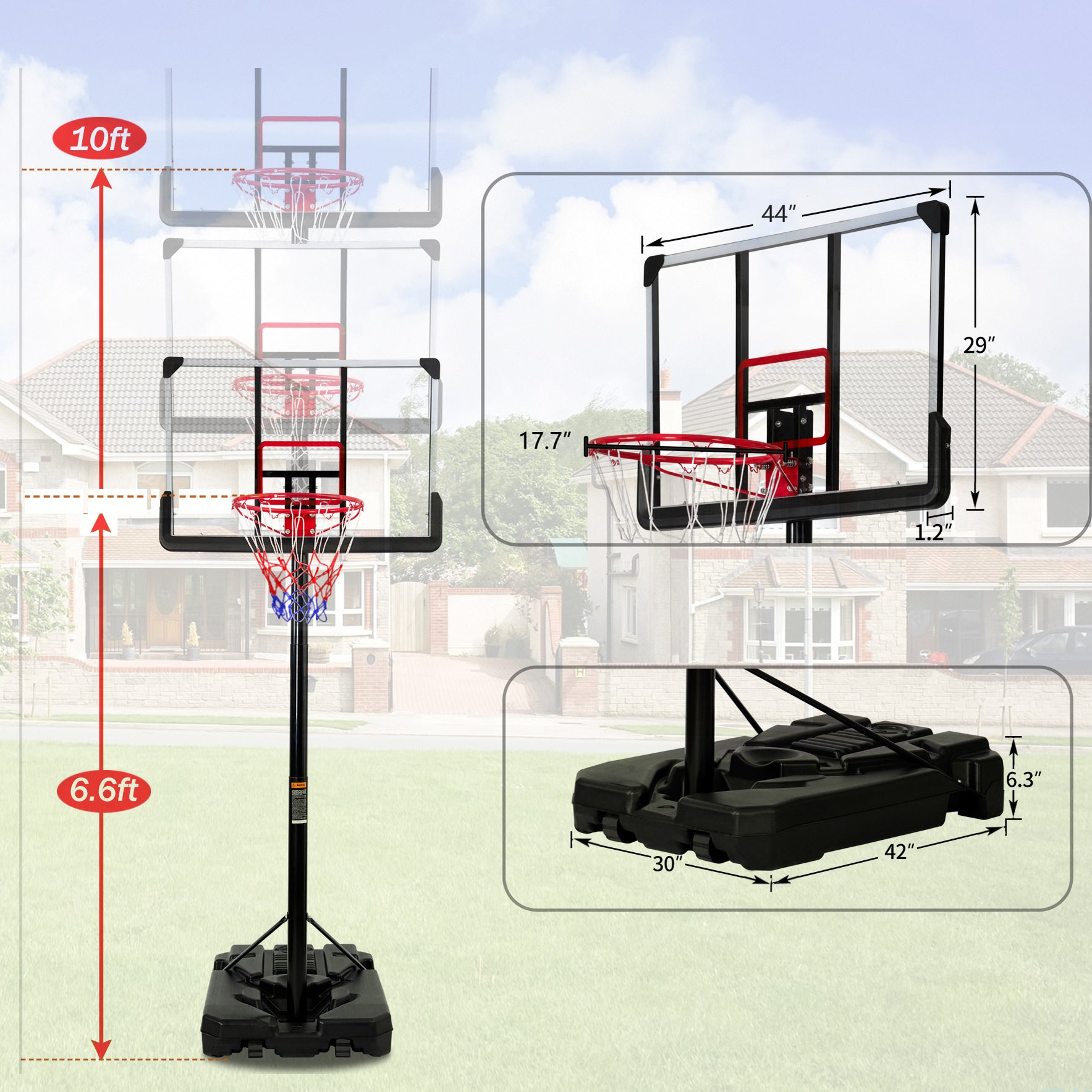 Vanelc Portable Basketball Hoop System 6.6-10 Ft. Height Adjustment for Teenagers. LED Lights， Waterproof， Super Bright Outdoors at Night