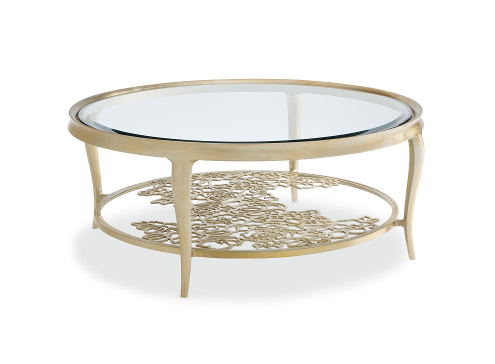 Handpicked  Round Glass Top Cocktail Table With Floral Motif   Contemporary   Coffee Tables   by Caracole  Houzz