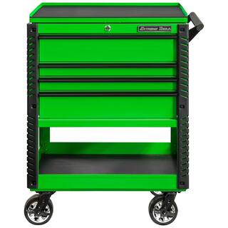 Extreme Tools Professional 33 in. Deluxe 4-Drawer Utility Tool Cart with Bumpers in Green EX3304TCGNBK