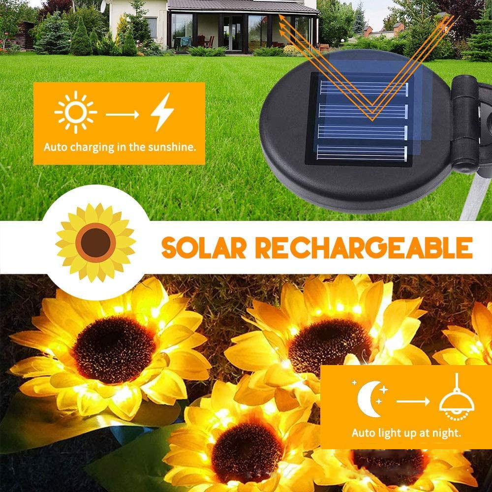 HOTBEST 2 Packs Solar Garden Lights LED Outdoor Waterproof Decorative Sunflower Ornaments Stake Lights for Pathway Landscape Lamp Patio Fence Yard Lighting Outdoor Decor