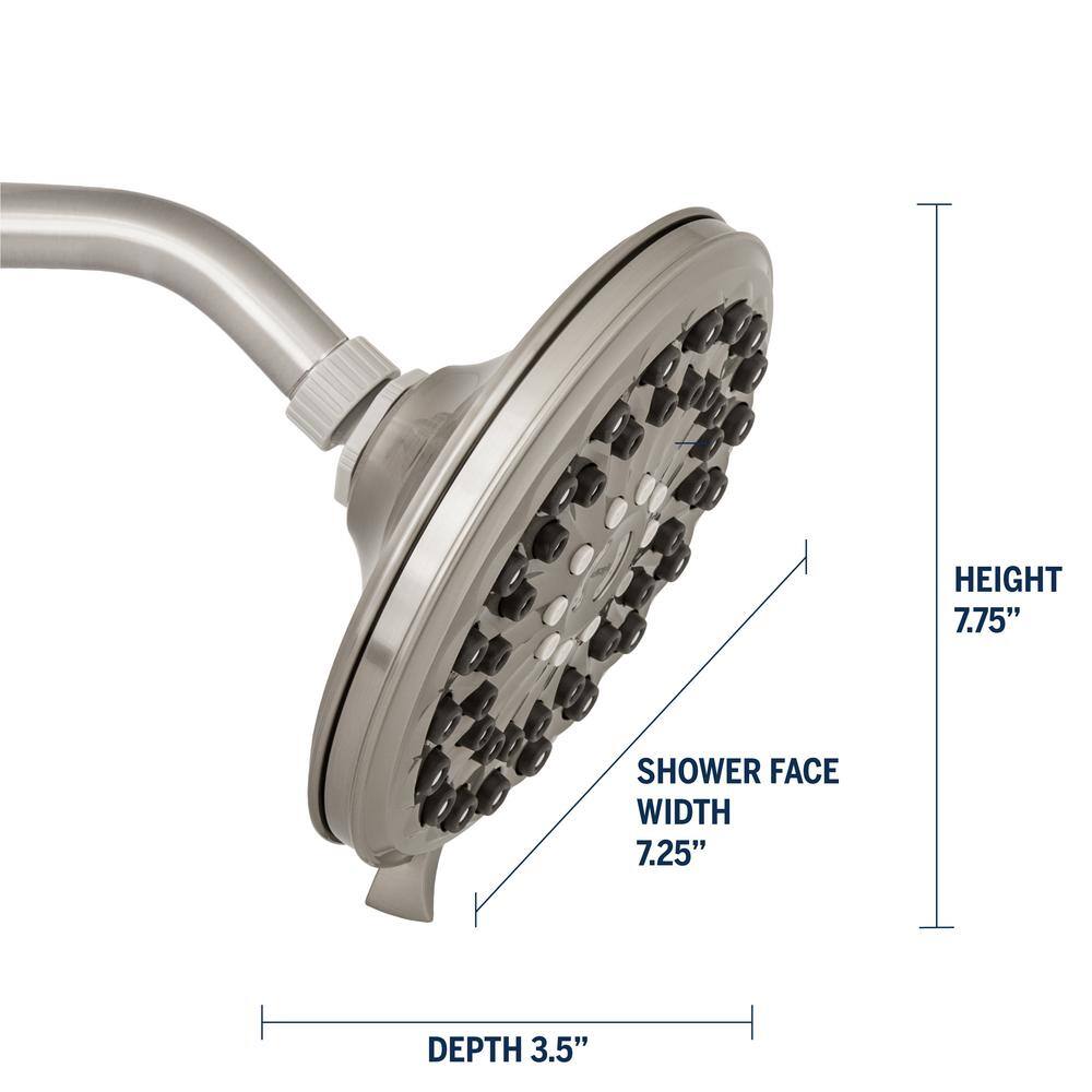 Waterpik 6-Spray Patterns 7 in. Drencher Wall Mount Adjustable Fixed Shower Head in Brushed Nickel XED-639E