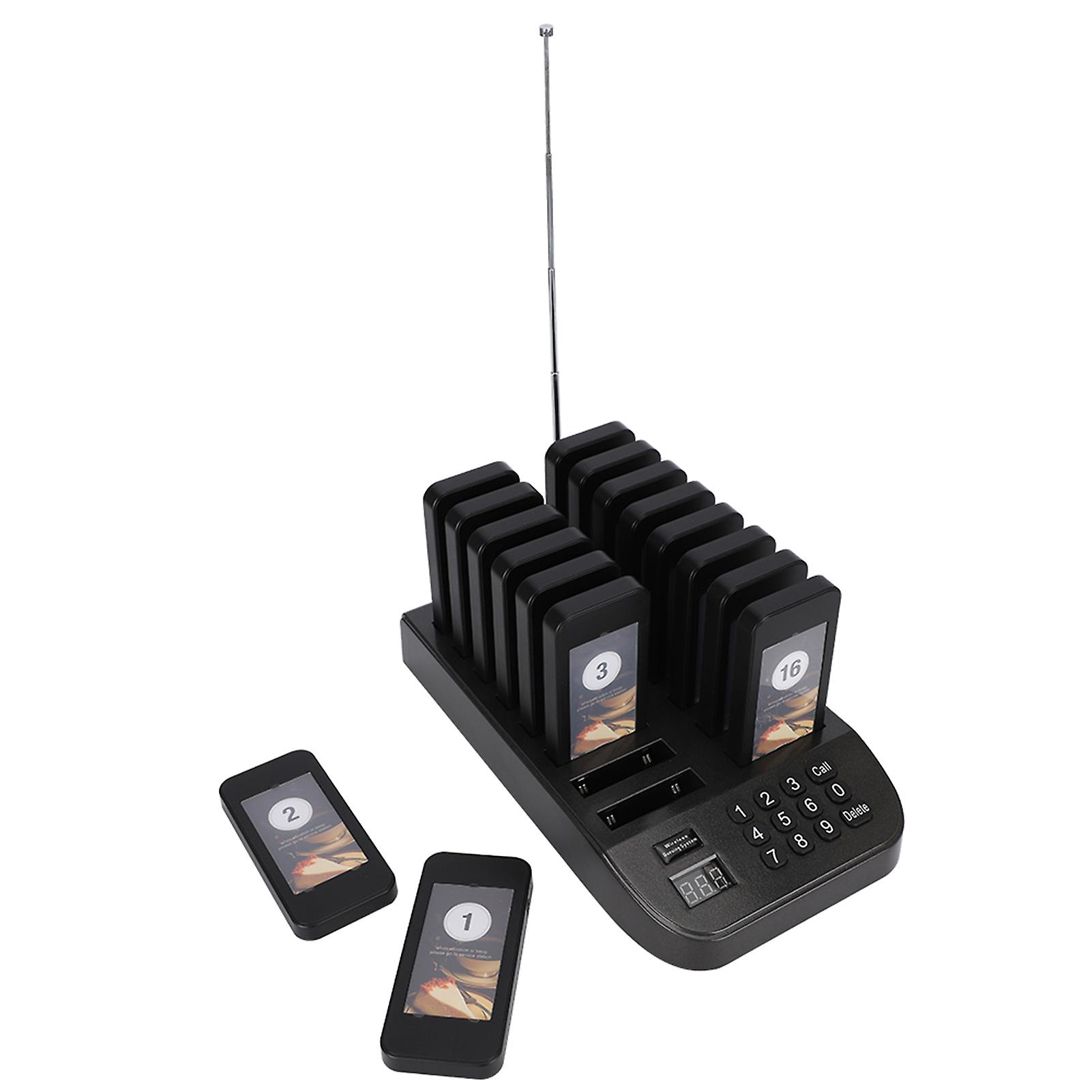 Calling Pager System Vibration Led Guest Waiting Calling System 1 Transmitter 16 Pagers(uk Plug 100~240v )