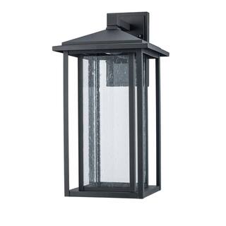 Home Decorators Collection Mauvo Canyon Black Dusk to Dawn Large LED Outdoor Wall Light Fixture with Seeded Glass L-06005-DEL