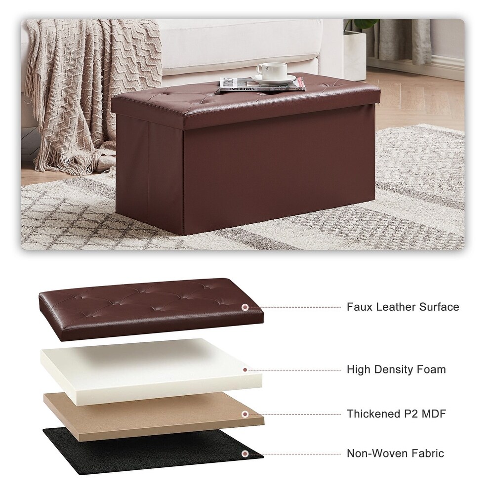 Folding Storage Ottoman  Foot Rest Stool Footstool  Leather Tufted Ottoman  Small Ottoman Cube for Living Room Bedroom Dorm