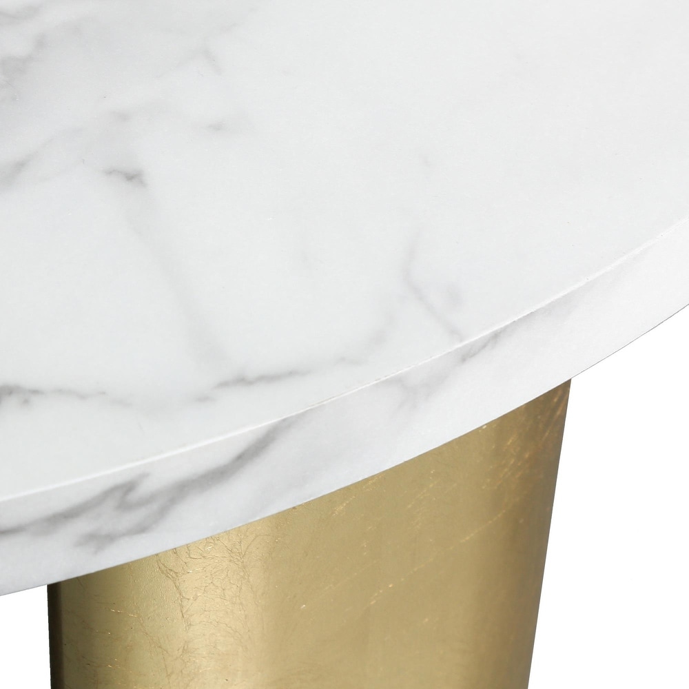 Modern Glam Round Coffee Table Golden Legs with White Faux Marble Veneer   37\