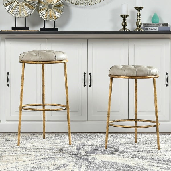 Aries Hammered Brass Backless Bar Stool