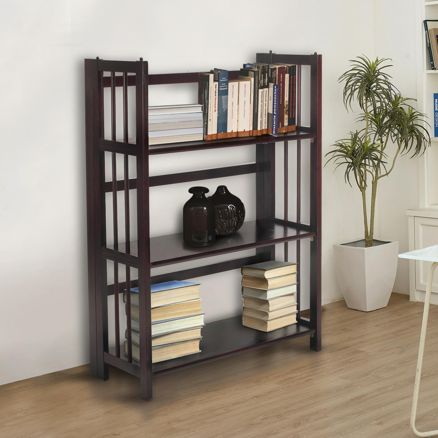 3Shelf Folding Stackable Bookcase 275  Wide 8211 Espresso  Crowdfused