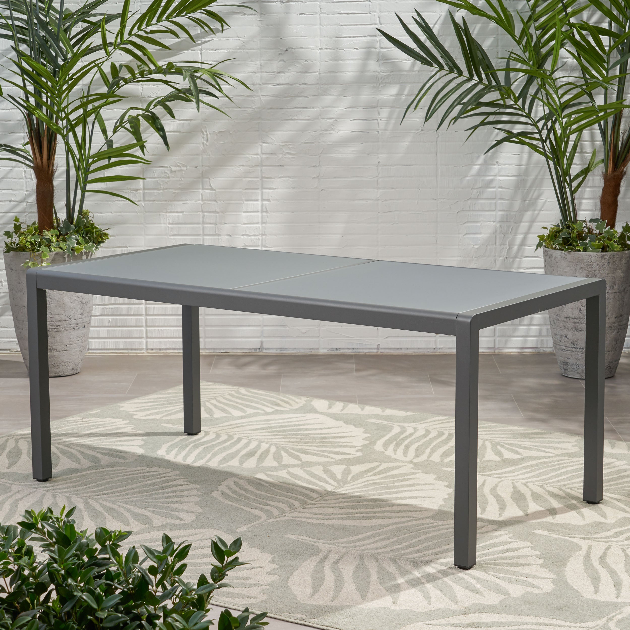 Cherie Outdoor Aluminum Dining Table with Tempered Glass Table Top