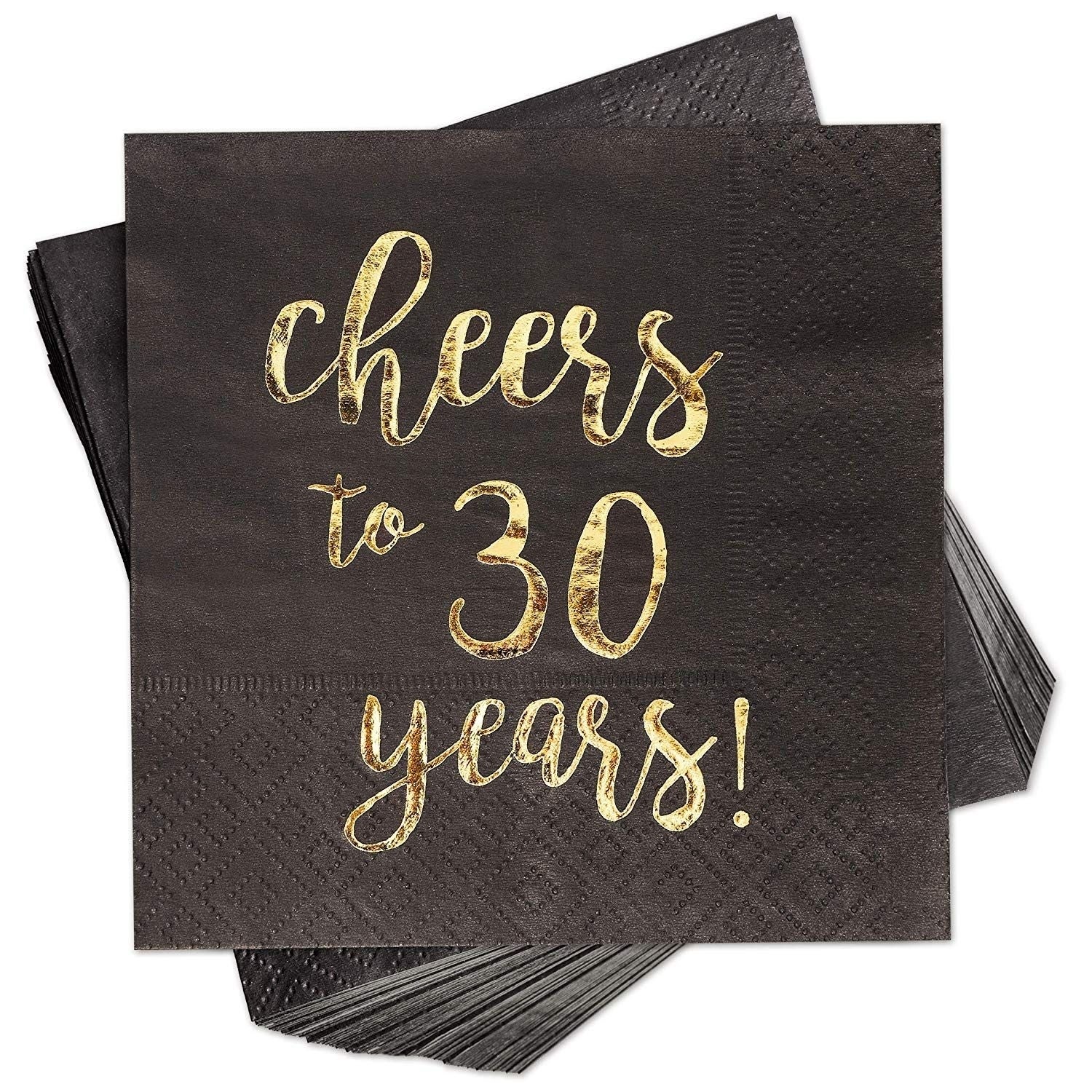 100 Gold Foil Paper Cocktail Napkins for Anniversary Party- Cheers to 30 Years!