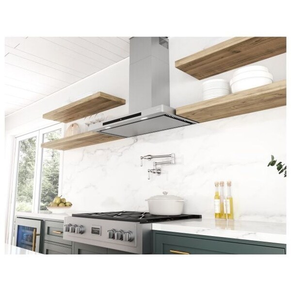 Zephyr Vista 36 Inch Wide Wall Mounted Range Hood with Tri Level