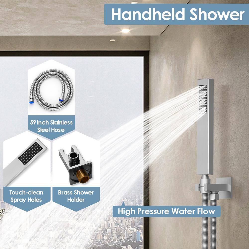 CRANACH 7-Spray Patterns Shower Faucet Set 12 in. Wall Mount Dual Shower Heads 2.5 GPM with 6-Jets in Brushed Nickel SRSFS1003-NK12