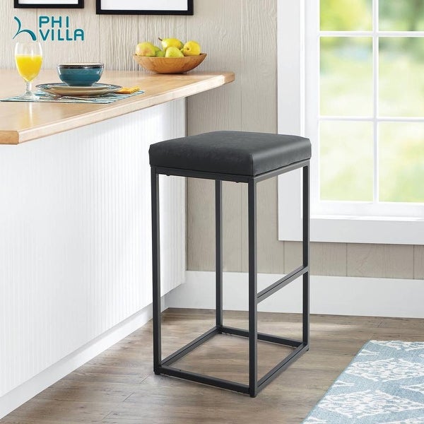 PHI VILLA Steel/ PU Leather 30-inch Bar Stool (Set of 2)