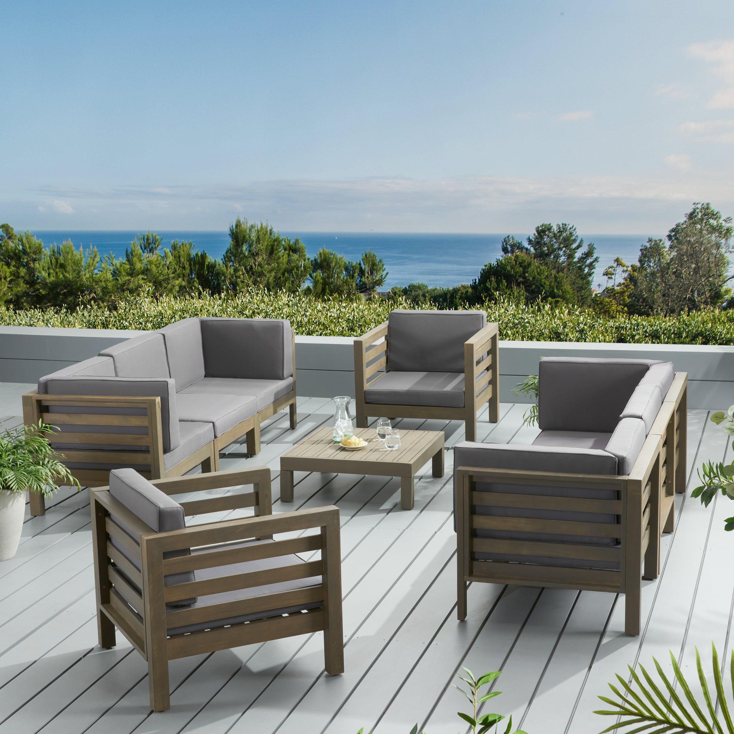 Emma Outdoor 8 Seater Acacia Wood Sofa and Club Chair Set