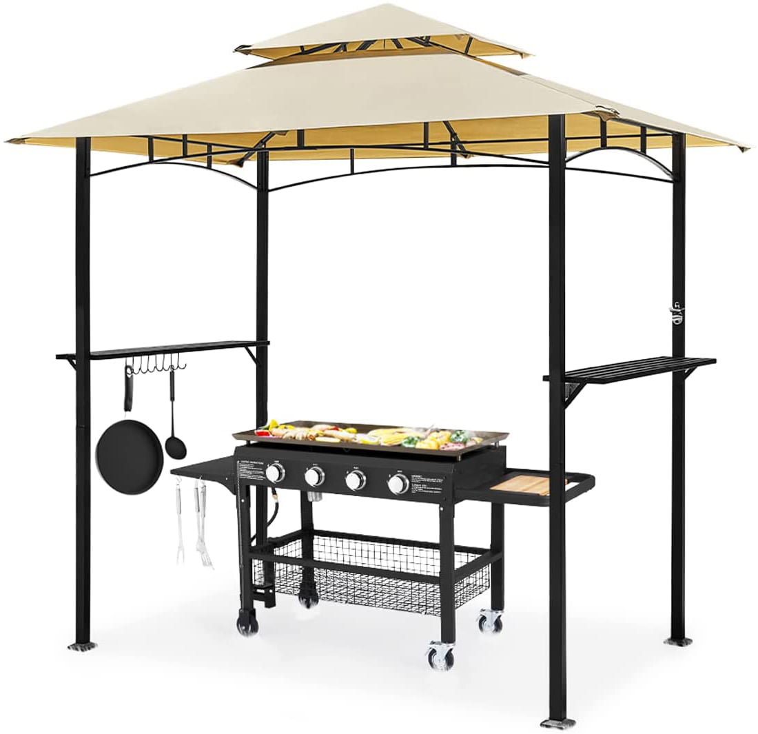 AECOJOY 8' x 5' Outdoor Grill Gazebo with Vented Top, Double Tier BBQ Canopy Gazebo-Beige, 5 inch