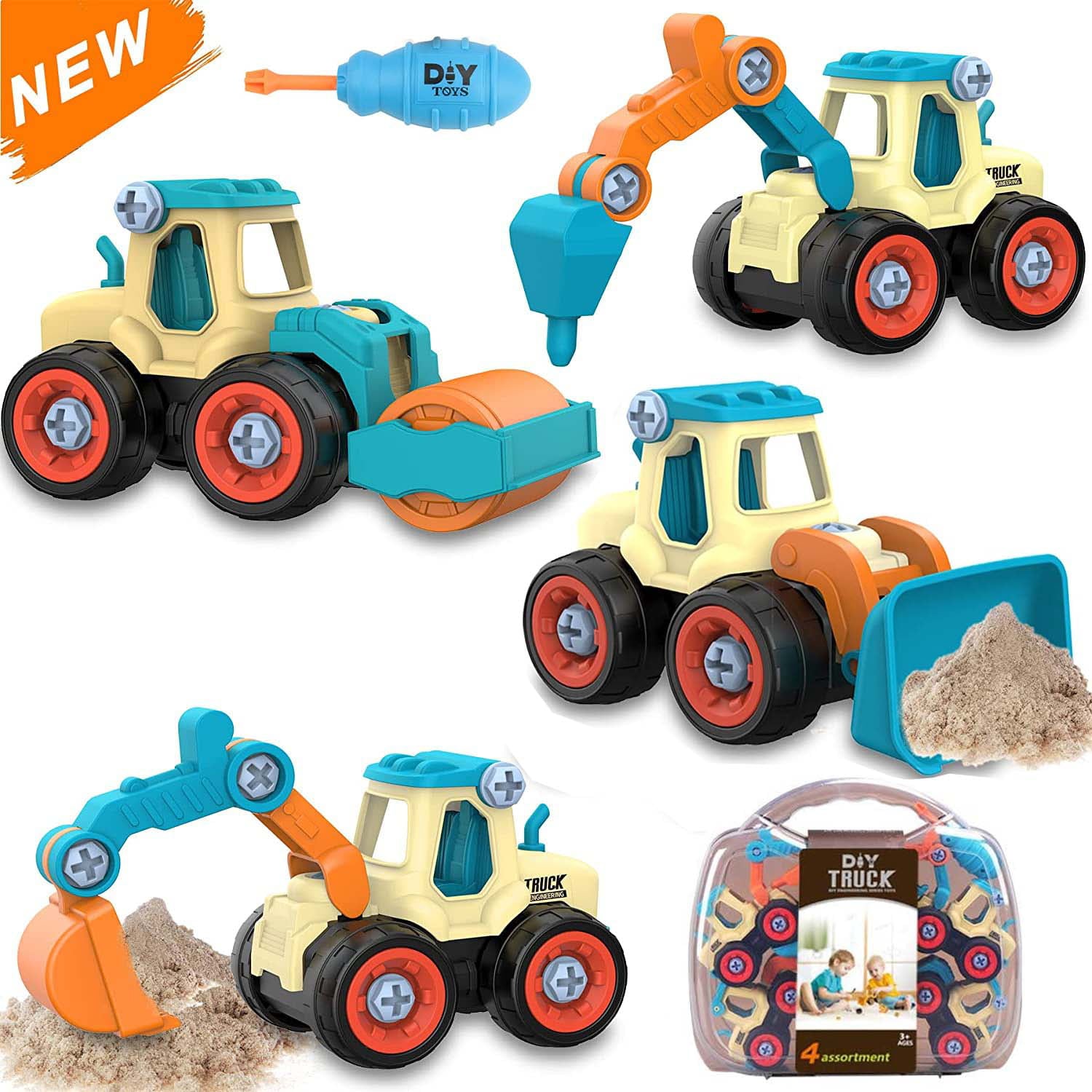 4 Pack Construction Truck Toys for Kids,Push Cars for Toddlers ,Take Apart the Outdoor Toy Car,Suitable Gifts for Boys Aged 1-5