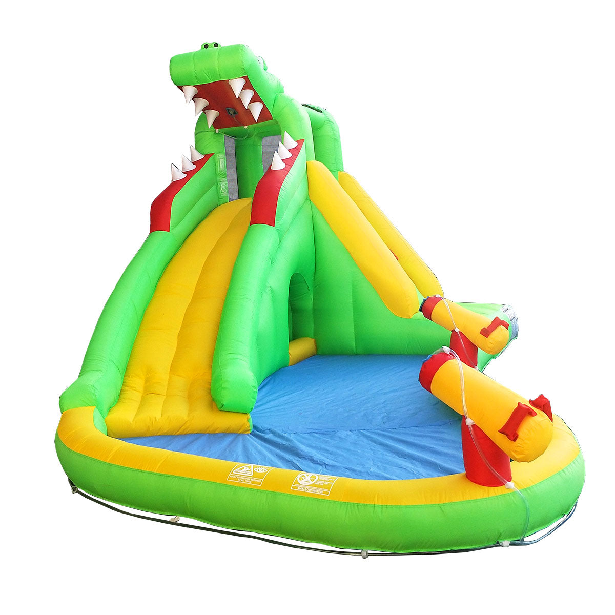 Pogo Bounce House Backyard Kids Gator Inflatable Water Slide with splash Cannon and Pool