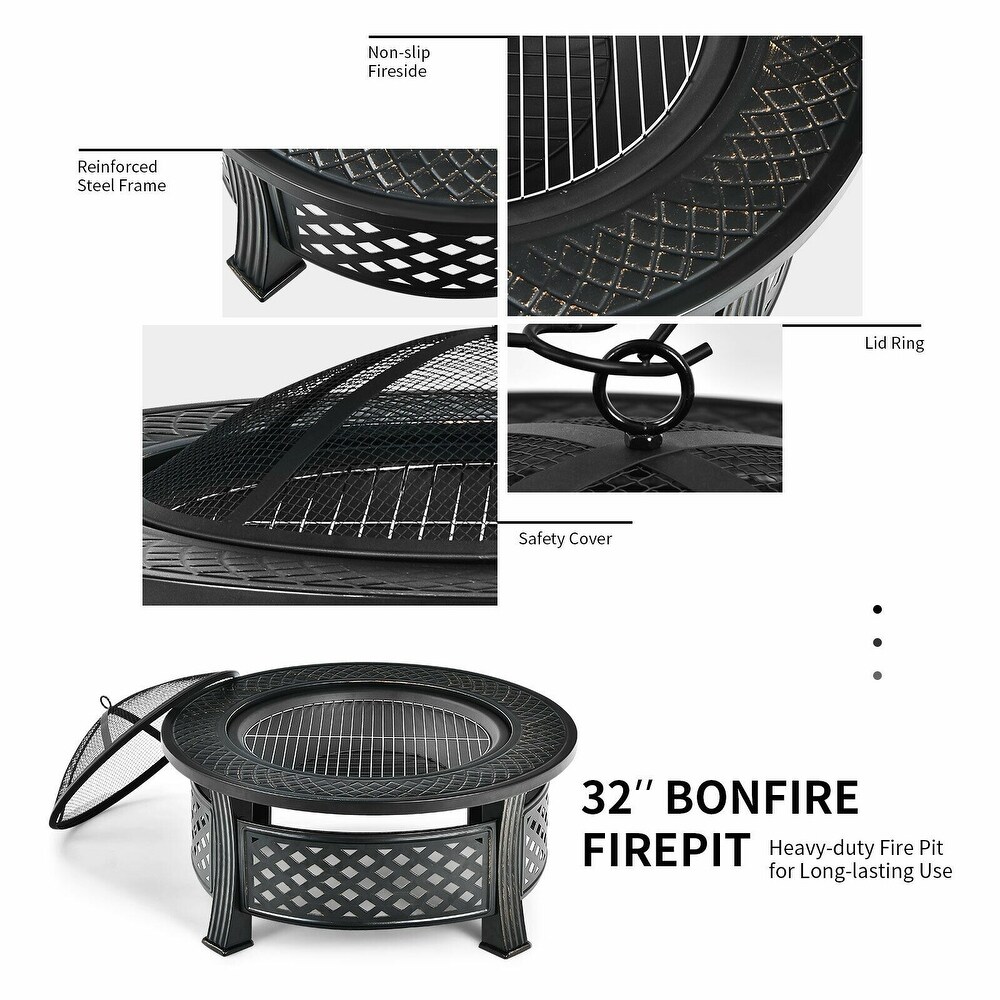 Outdoor Fireplace with BBQ Grill and High temp Resistance Finish   32\