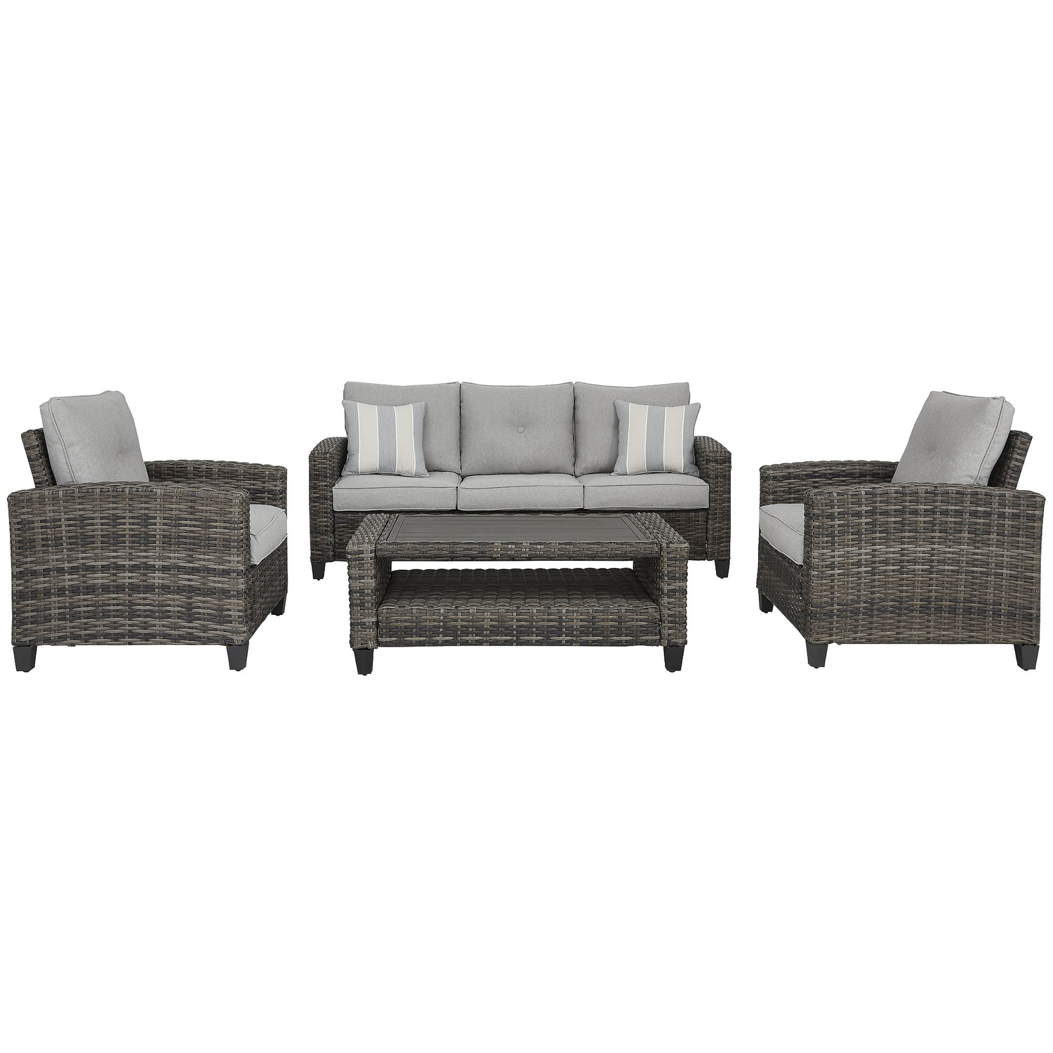 Signature Design by Ashley Cloverbrooke 4 pc Gray Aluminum Wicker Conversation Set Gray