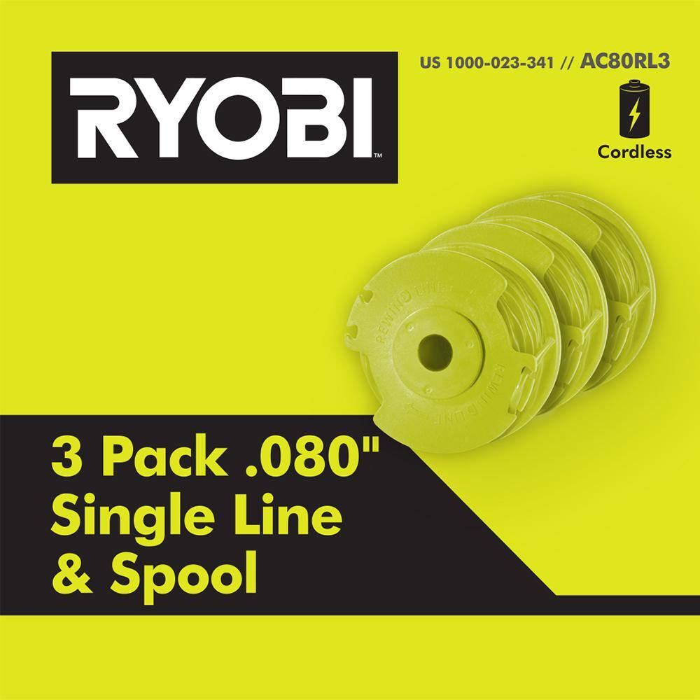 RYOBI ONE+ 18V 13 in. Cordless Battery Electric String TrimmerEdger with Extra 3-Pack of Spools 2.0 Ah Battery and Charger P20150-AC