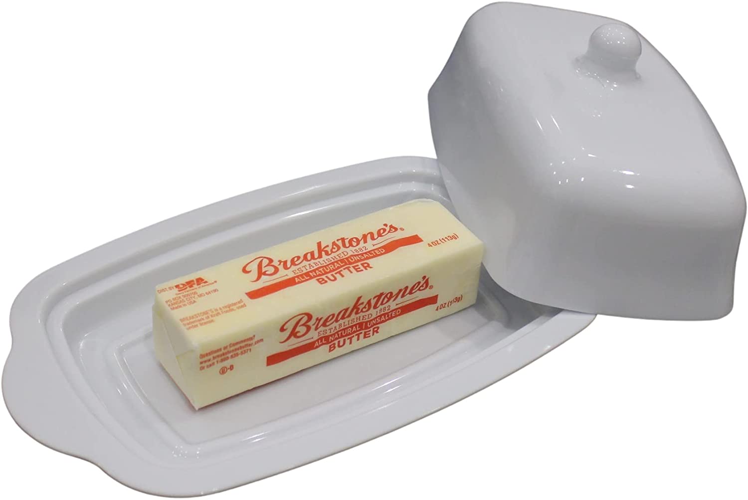 Dependable Industries White Plastic Rectangle Butter Dish with Lid BPA Free Holds Full Bar of Butter