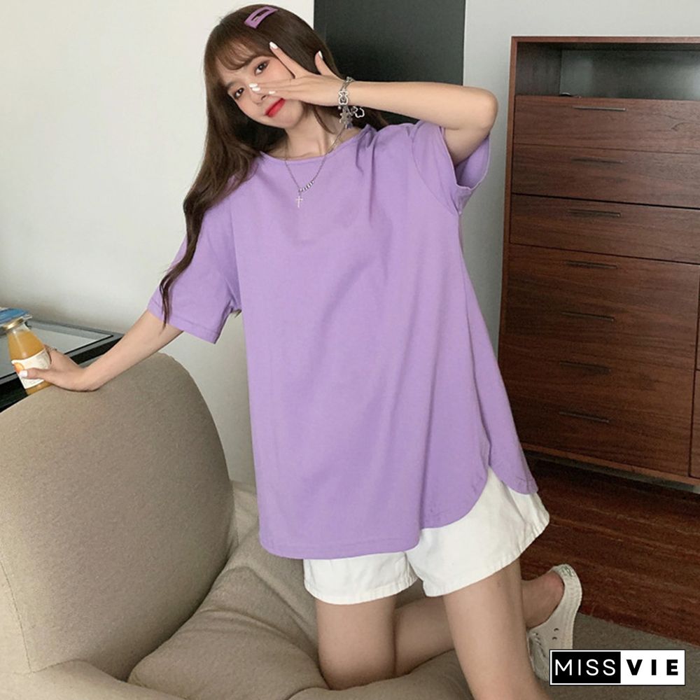 Backless Pure Color Loose T-Shirt