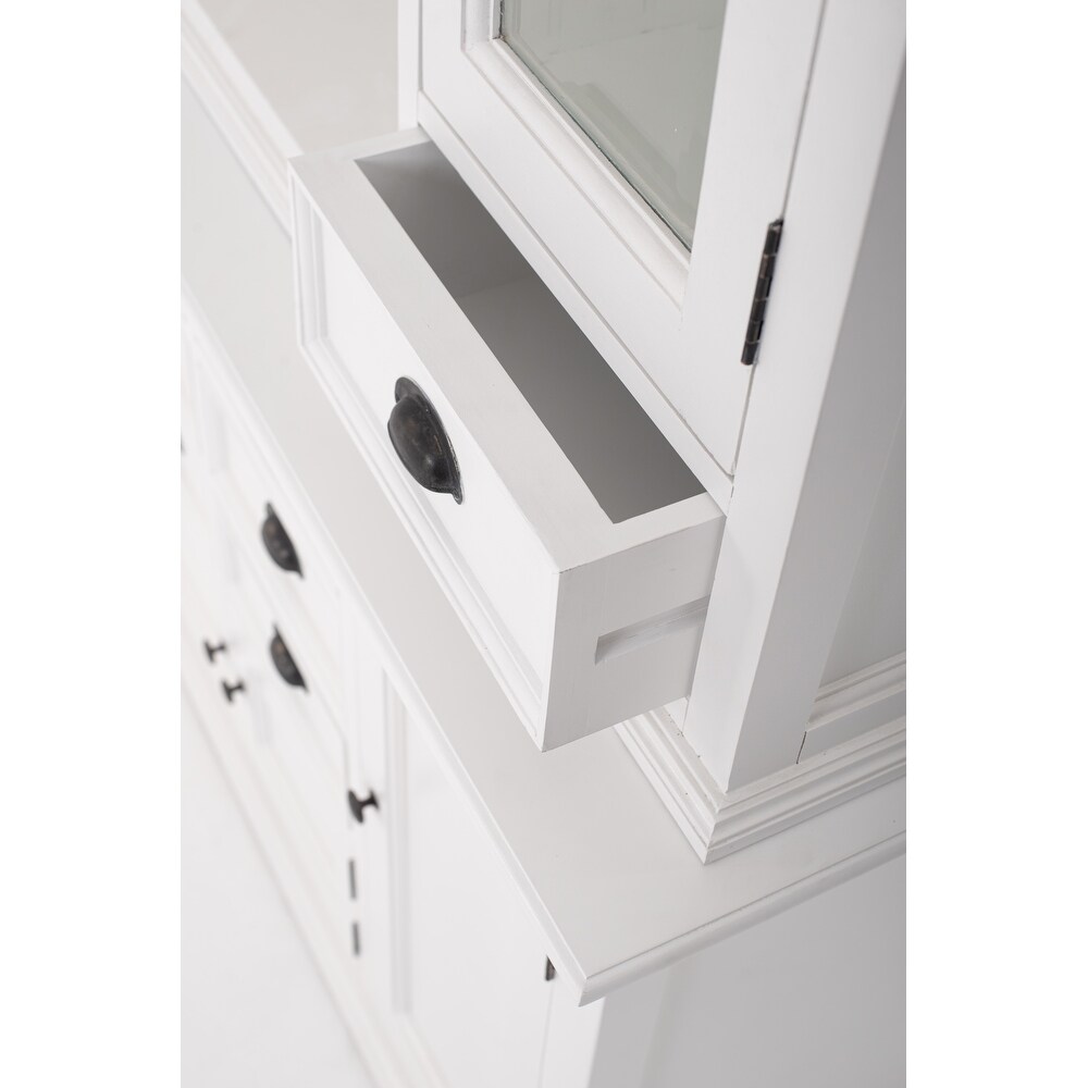 NovaSolo Halifax Coastal White Kitchen Hutch Cabinet  Solid Mahogany Frame  57.09 x 19.69 x 86.61