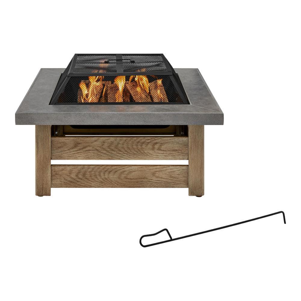 Hampton Bay Stoneham 34 in x 155 in Square Steel Wood Fire Pit with Tile Top