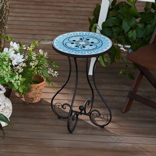 COZ Outdoor Patio Mosaic Ceramic Tile Side Table and Plant Stand