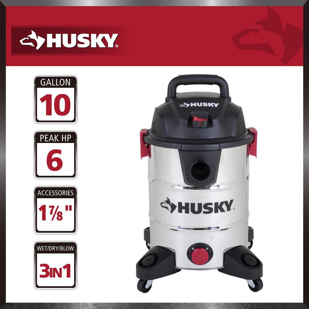 Husky 10 Gal. Stainless Steel WetDry Vac with Filter Hose and Accessories AT18503-10C