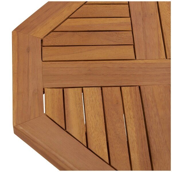 Brown Teak Wood Slatted Outdoor Accent Table