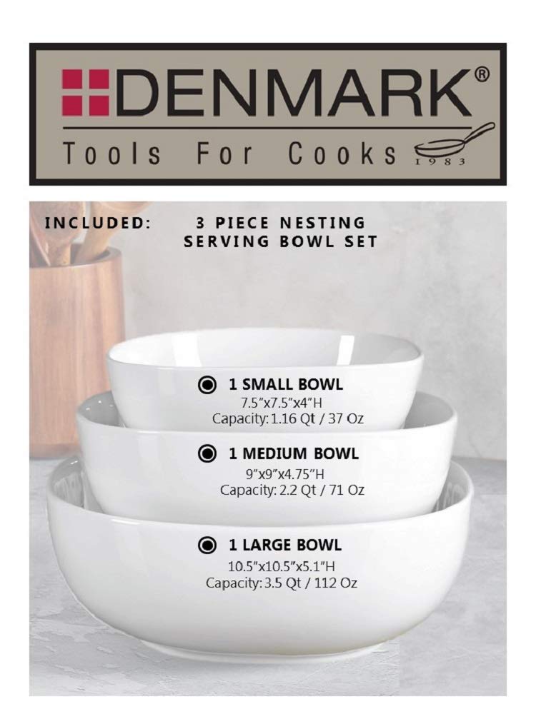 Denmark Tools for Cooks 3 Piece White Soft Square Serving Bowls