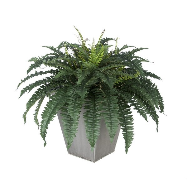 Faux Fern in Square Zinc Planter