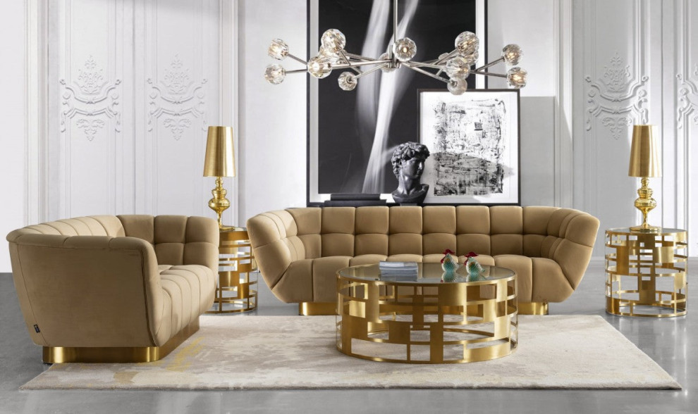 Vasia Glam Clear Glass and Gold Glass Coffee Table   Modern   Coffee Tables   by Virgil Stanis Design  Houzz