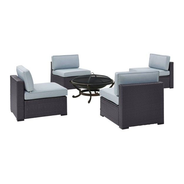 Biscayne 5pc Outdoor Wicker Conversation Set With 4 Armless Chairs amp Fire Pit Mist Crosley