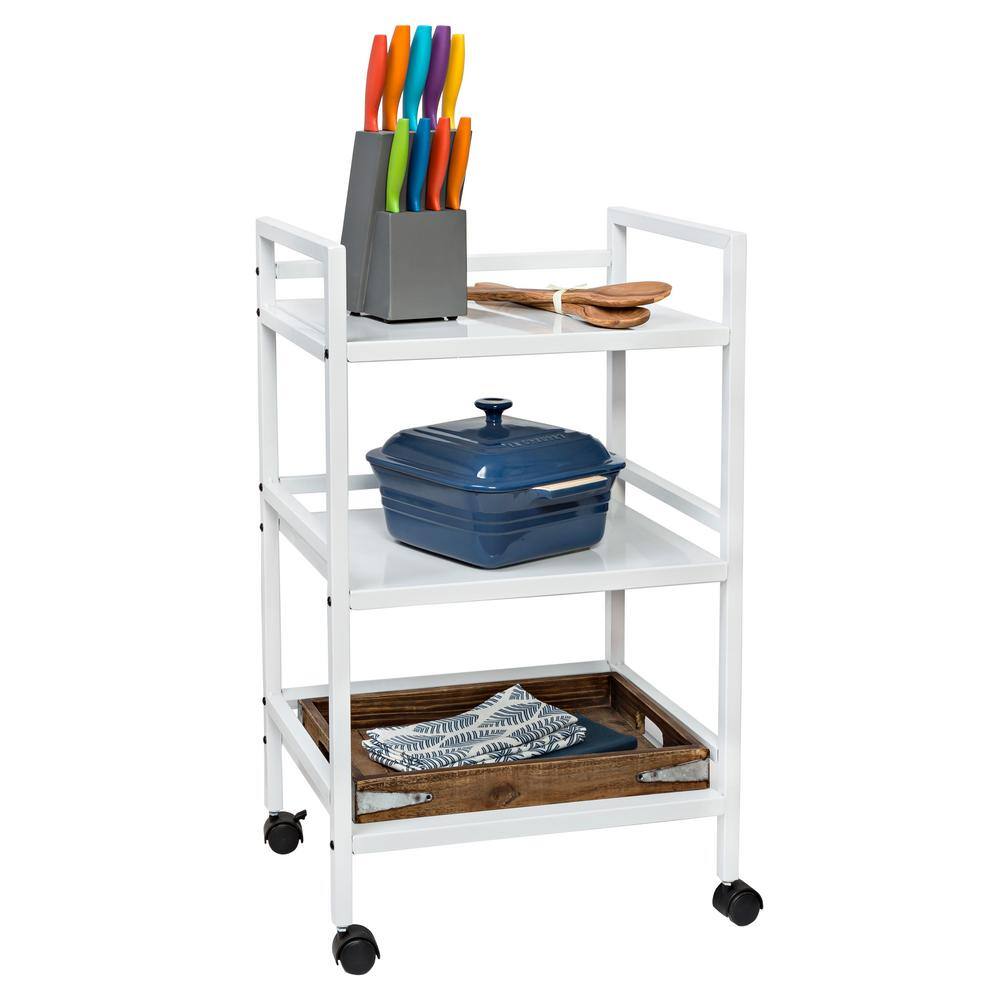 Honey-Can-Do 3-Tier Steel 4-Wheeled Utility Cart in White CRT-09622