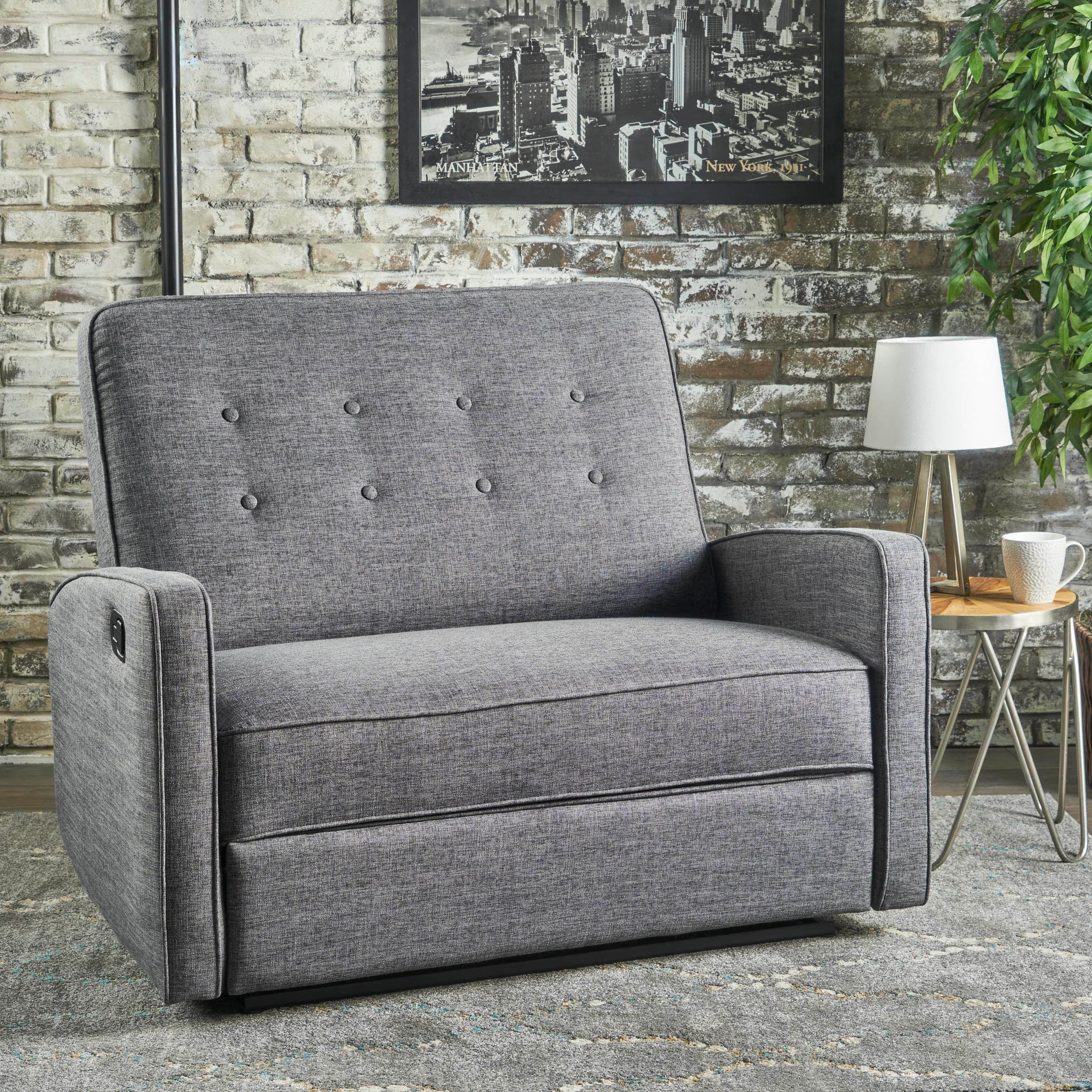 Callade Buttoned Fabric Reclining Loveseat