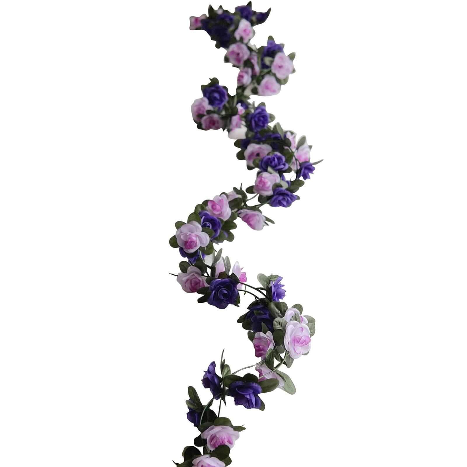 2 Pack Lavender Purple Artificial Silk Mini Rose Vines Hanging Flower Garland with 45 Flower Heads - 8ft