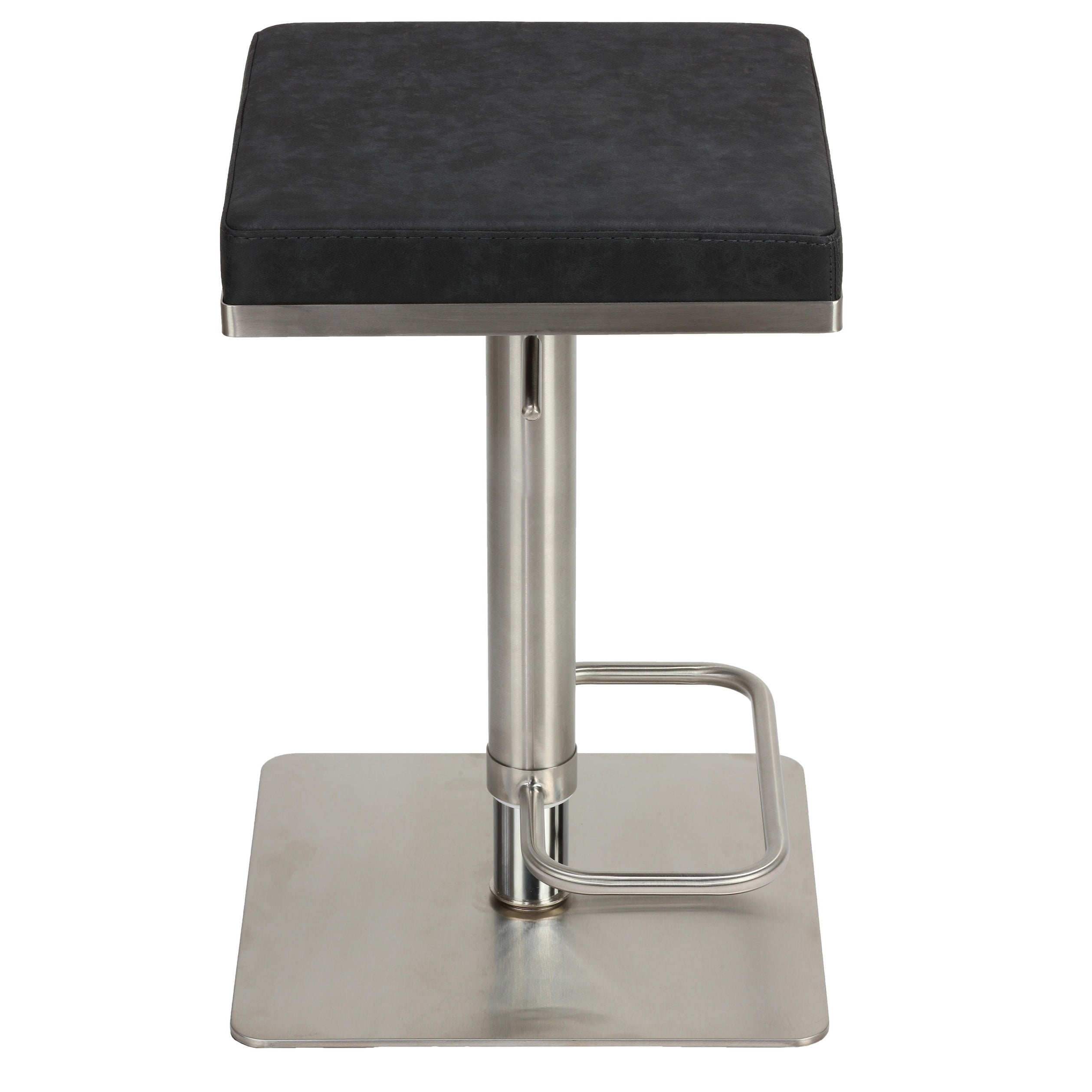 Cortesi Home Atlas Adjustable Barstool in Brushed Stainless Steel with Heavy Solid Base， Retro Black