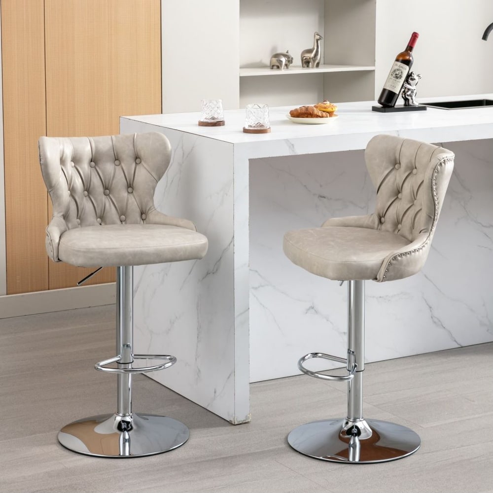 Barstool Set of 2 Dining Chair Swivel Silver Metal Base Footrest Cafe