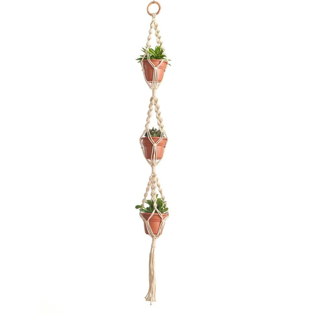 Primitive Planters 56 in. Woven Cotton Mini Triple Plant Hanger 9437