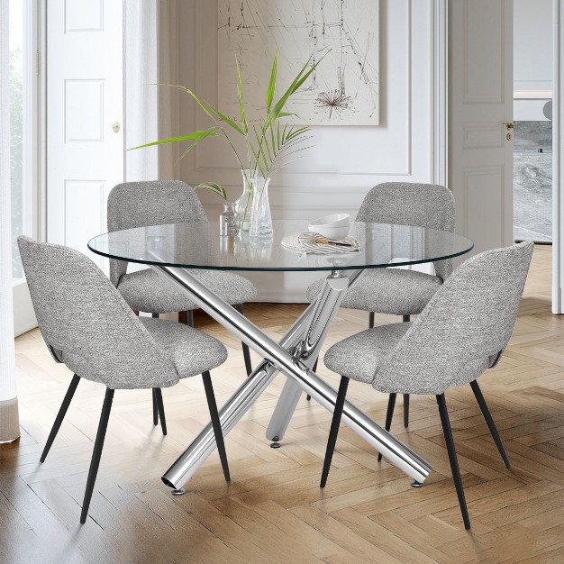 Eileen edwin 5 piece Round Clear Glass Dining Table Set With 4 Upholstered Chairs the Pop Maison